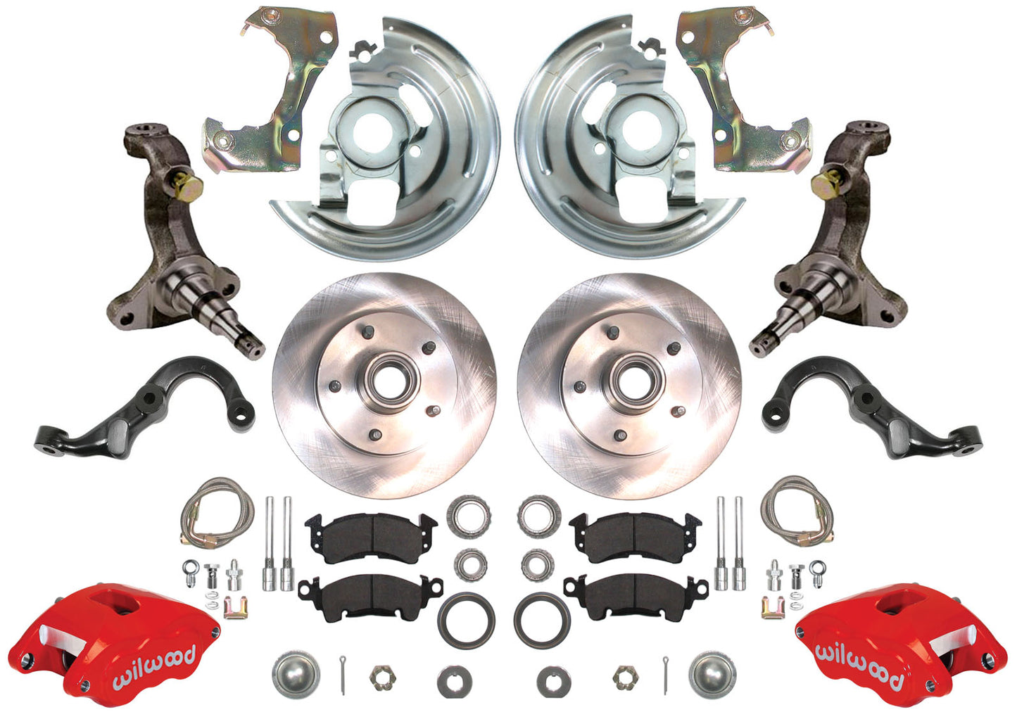 67-69 F-BODY DISC BRAKE & STOCK HEIGHT SPINDLE KIT,11" ROTORS,RED WIL CALIPERS