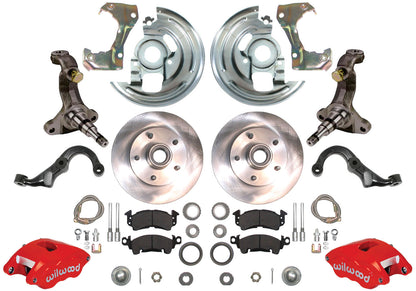 67-69 F-BODY DISC BRAKE & STOCK HEIGHT SPINDLE KIT,11" ROTORS,RED WIL CALIPERS