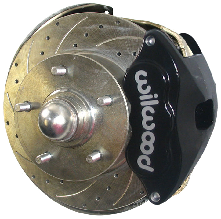 64-72 A-BODY DISC BRAKE & STOCK HEIGHT SPINDLE KIT,11" DRILLED ROTORS,BLACK WIL