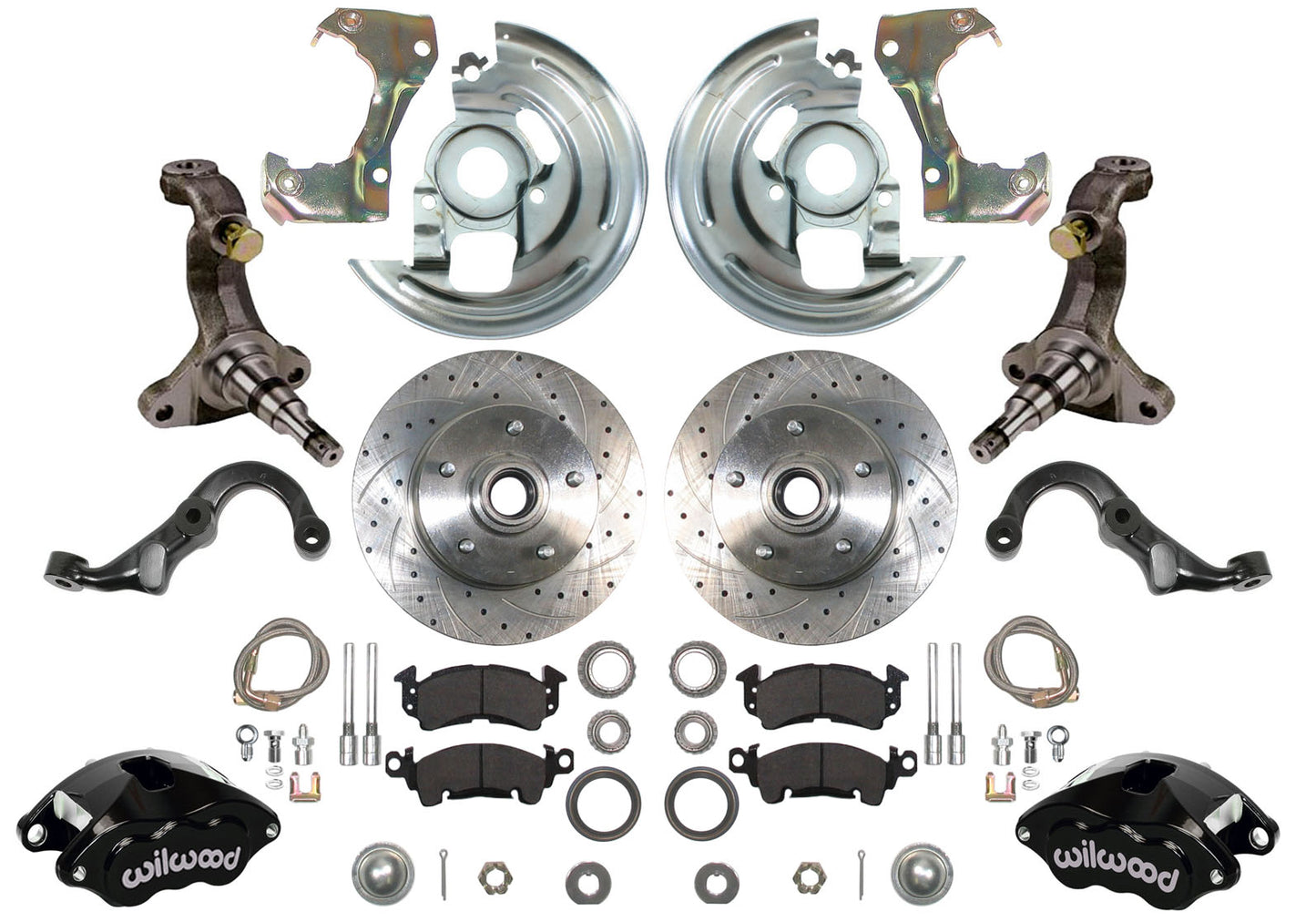 67-69 F-BODY DISC BRAKE & STOCK HEIGHT SPINDLE KIT,11" DRILLED ROTORS,BLACK WIL
