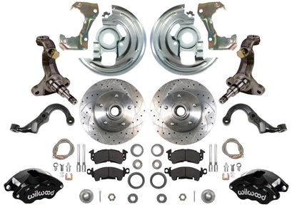67-69 F-BODY DISC BRAKE & STOCK HEIGHT SPINDLE KIT,11" DRILLED ROTORS,BLACK WIL