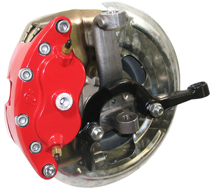 64-72 A-BODY DISC BRAKE & STOCK HEIGHT SPINDLE KIT,11" DRILLED ROTOR,RED WILWOOD