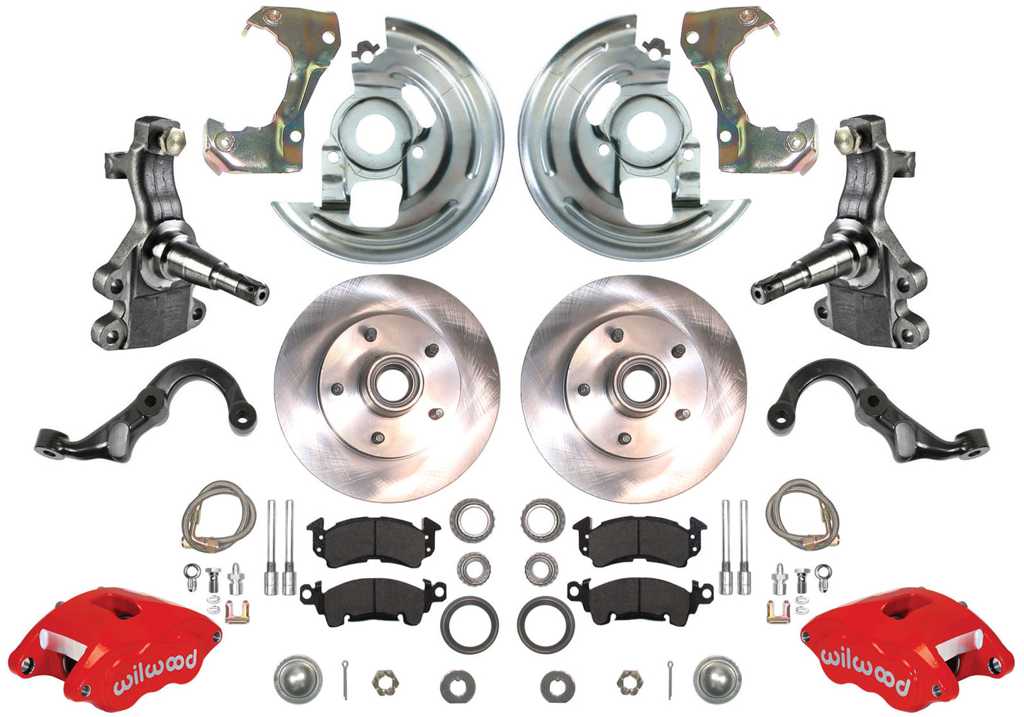 67-69 F-BODY DISC BRAKE & 2" DROP SPINDLE KIT,11" ROTORS,RED WILWOOD CALIPERS