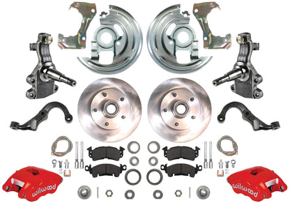 67-69 F-BODY DISC BRAKE & 2" DROP SPINDLE KIT,11" ROTORS,RED WILWOOD CALIPERS