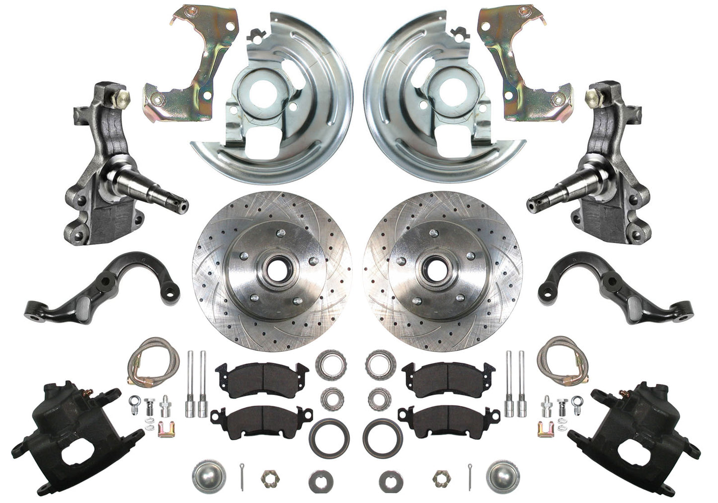 67-69 F-BODY DISC BRAKE & 2" DROP SPINDLE KIT,11" DRILLED ROTORS,CALIPERS