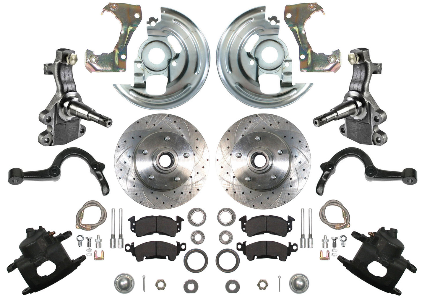 64-72 A-BODY DISC BRAKE & 2" DROP SPINDLE KIT,11" DRILLED ROTORS,CALIPERS