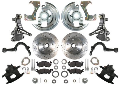 64-72 A-BODY DISC BRAKE & 2" DROP SPINDLE KIT,11" DRILLED ROTORS,CALIPERS