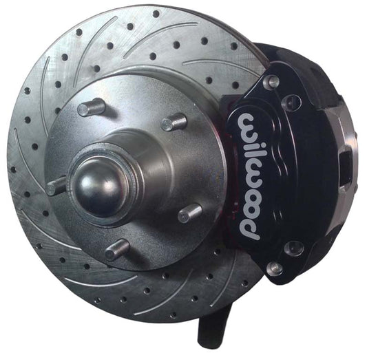 79-87 G-BODY DISC BRAKE & 2" DROP SPINDLE KIT,10.5" DRILLED ROTORS,BLACK CALIPER