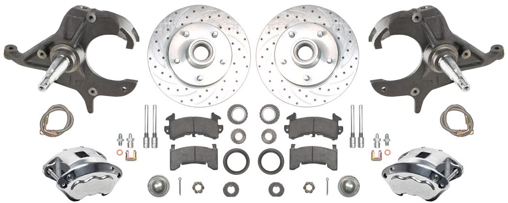 79-87 G-BODY DISC BRAKE & 2" DROP SPINDLE KIT,10.5" DRILLED ROTORS,POLISHED CAL