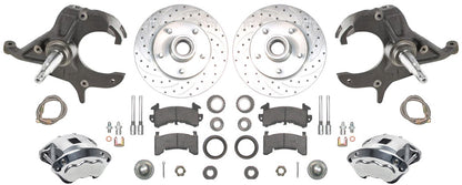 79-87 G-BODY DISC BRAKE & 2" DROP SPINDLE KIT,10.5" DRILLED ROTORS,POLISHED CAL