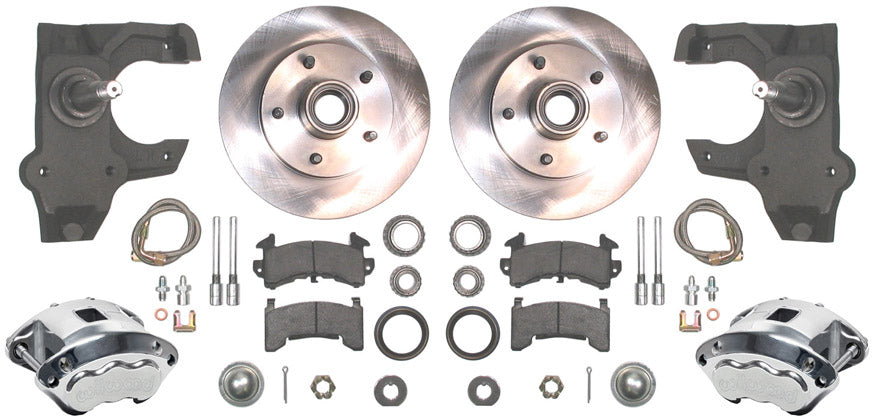 55-57 CHEVY DISC BRAKE & 2" DROP SPINDLE KIT,10.5" ROTORS,POLISH WILWOOD CALIPER