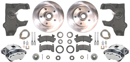55-57 CHEVY DISC BRAKE & 2" DROP SPINDLE KIT,10.5" ROTORS,POLISH WILWOOD CALIPER