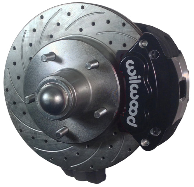 55-57 CHEVY DISC BRAKE & 2" DROP SPINDLE KIT,10.5" DRILLED ROTORS,BLACK WILWOOD