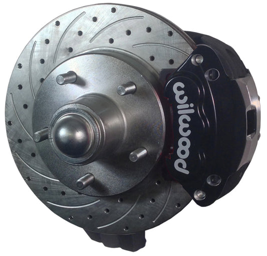 55-57 CHEVY DISC BRAKE & 2" DROP SPINDLE KIT,10.5" DRILLED ROTORS,BLACK WILWOOD