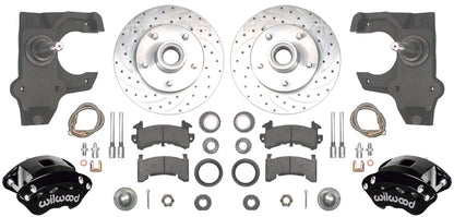 55-57 CHEVY DISC BRAKE & 2" DROP SPINDLE KIT,10.5" DRILLED ROTORS,BLACK WILWOOD