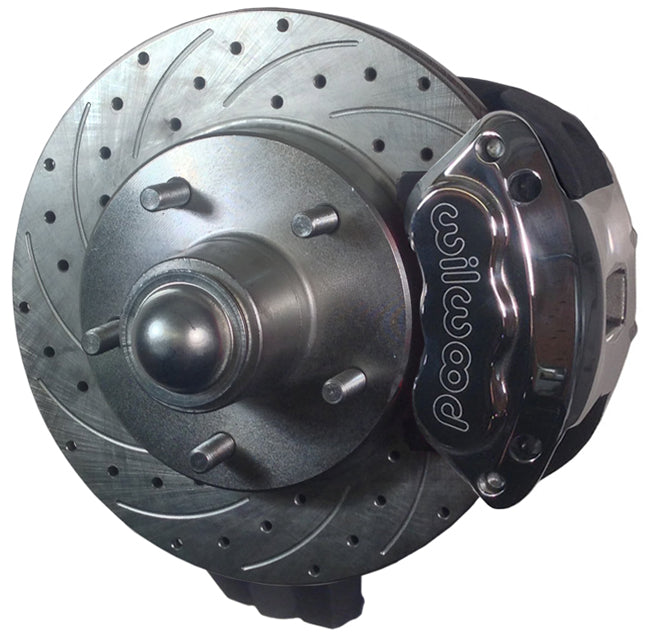 55-57 CHEVY DISC BRAKE & 2" DROP SPINDLE KIT,10.5" DRILLED ROTORS,POLISH WILWOOD