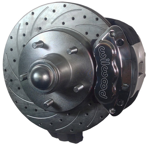 55-57 CHEVY DISC BRAKE & 2" DROP SPINDLE KIT,10.5" DRILLED ROTORS,POLISH WILWOOD