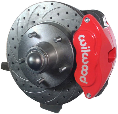59-64 CHEVY DISC BRAKE & 2" DROP SPINDLE KIT,11" DRILLED ROTORS,RED WILWOOD