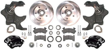 67-69 F-BODY DISC BRAKE & 1-PIECE 2" DROP SPINDLE KIT,11" ROTORS,BLACK CALIPERS