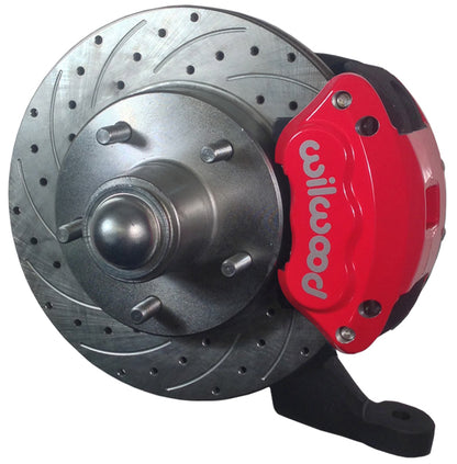 67-69 F-BODY DISC BRAKE & 1-PIECE 2" DROP SPINDLE KIT,11" DRILLED ROTORS,RED