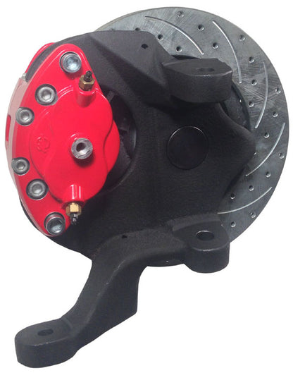 67-69 F-BODY DISC BRAKE & 1-PIECE 2" DROP SPINDLE KIT,11" DRILLED ROTORS,RED
