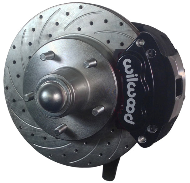 64-72 A-BODY DISC BRAKE & 1-PIECE 2" DROP SPINDLE KIT,11" DRILLED ROTORS,BLACK