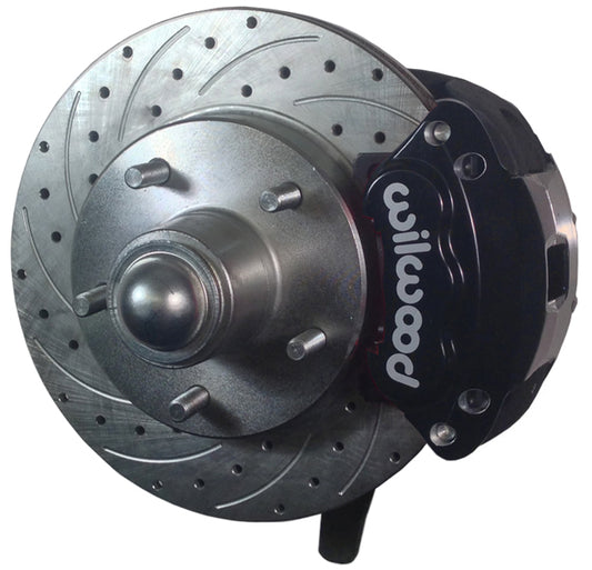 64-72 A-BODY DISC BRAKE & 1-PIECE 2" DROP SPINDLE KIT,11" DRILLED ROTORS,BLACK