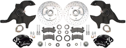 64-72 A-BODY DISC BRAKE & 1-PIECE 2" DROP SPINDLE KIT,11" DRILLED ROTORS,BLACK