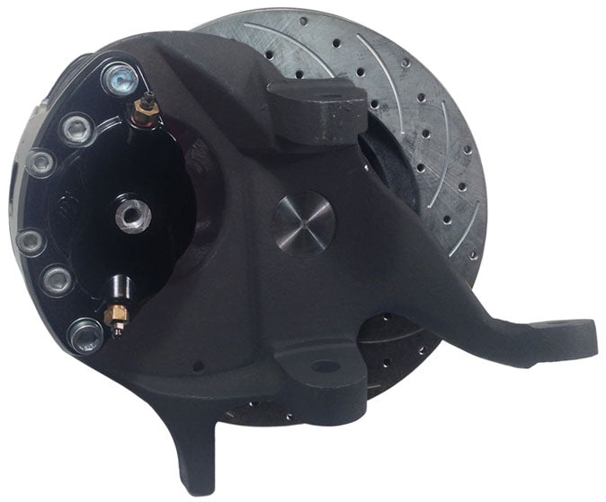 64-72 A-BODY DISC BRAKE & 1-PIECE 2" DROP SPINDLE KIT,11" DRILLED ROTORS,BLACK