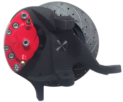 64-72 A-BODY DISC BRAKE & 1-PIECE 2" DROP SPINDLE KIT,11" DRILLED ROTORS,RED CAL