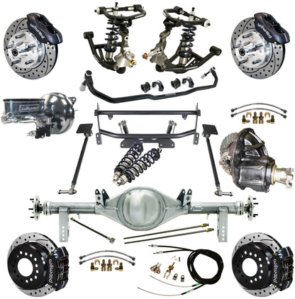 COILOVER & 4-LINK SYSTEM,CURRIE REAR END,WILWOOD 11" DRILLED,BLACK,68-74 NOVA
