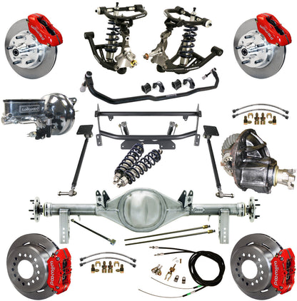 COILOVER & 4-LINK SYSTEM,CURRIE REAR END,WILWOOD 11" BRAKES,RED,68-74 NOVA
