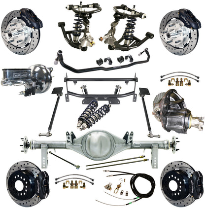 COILOVER & 4-LINK SYSTEM,CURRIE REAR END,WILWOOD 12" DRILLED,BLACK,68-74 NOVA