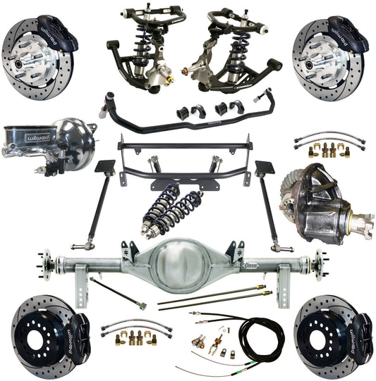COILOVER & 4-LINK SYSTEM,CURRIE REAR END,WILWOOD 12" DRILLED,BLACK,68-74 NOVA