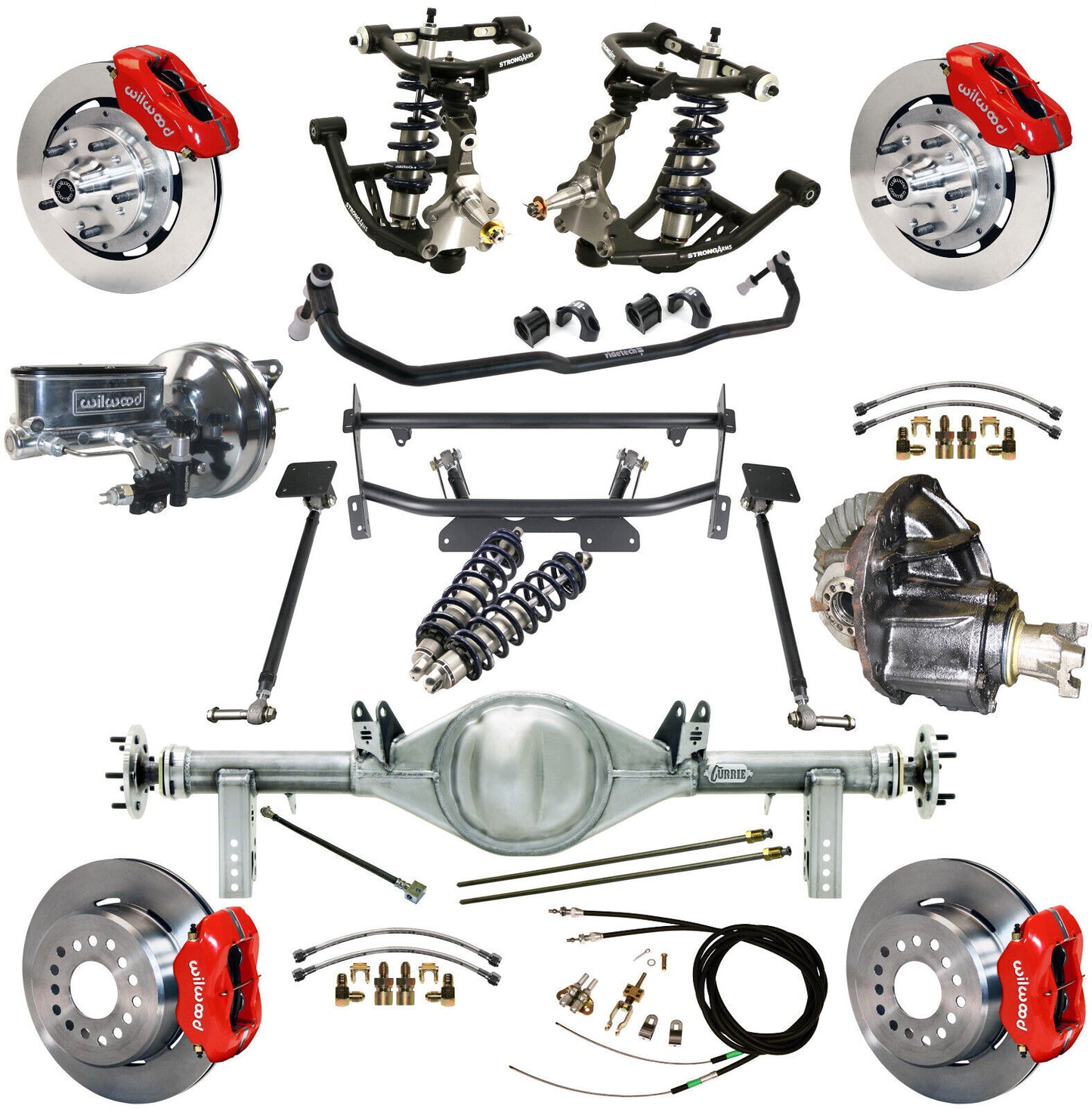 COILOVER & 4-LINK SYSTEM,CURRIE REAR END,WILWOOD 12" BRAKES,RED,68-74 NOVA