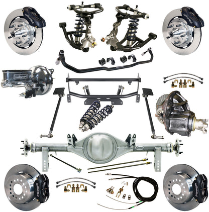 COILOVER & 4-LINK SYSTEM,CURRIE REAR END,WILWOOD 12" BRAKES,BLACK,68-74 NOVA