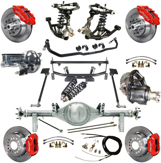 COILOVER & 4-LINK SYSTEM,CURRIE REAR END,WILWOOD 13"/12" BRAKES,RED,68-74 NOVA