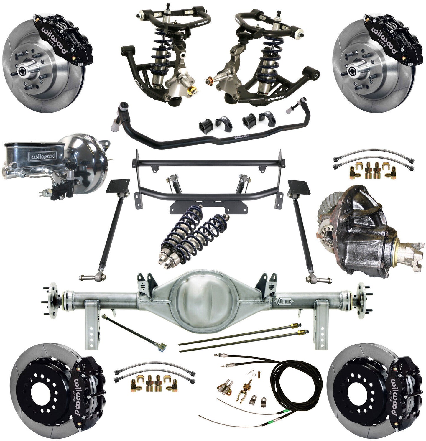 COILOVER & 4-LINK SYSTEM,CURRIE REAR END,WILWOOD 13" BRAKES,BLACK,68-74 NOVA