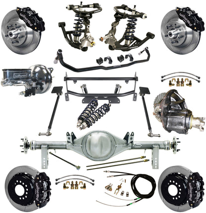 COILOVER & 4-LINK SYSTEM,CURRIE REAR END,WILWOOD 13" BRAKES,BLACK,68-74 NOVA