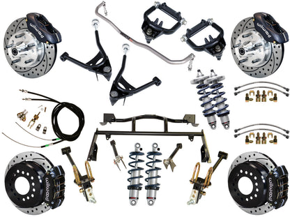 COILOVER & 4-LINK SYSTEM,ARMS,WILWOOD 11" DRILLED BRAKES,BLACK CALIPERS,67-70