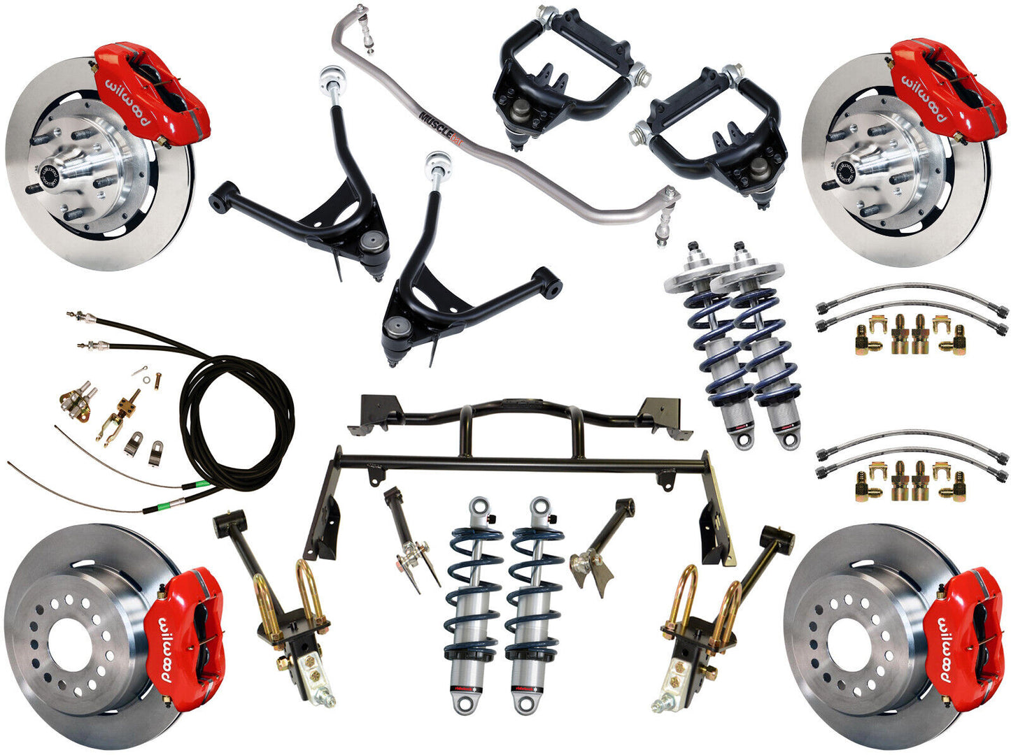 COILOVER & 4-LINK SYSTEM,ARMS,WILWOOD 12" BRAKES,RED CALIPERS,67-70 COUGAR