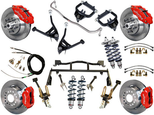 COILOVER & 4-LINK SYSTEM,ARMS,WILWOOD 13/12" BRAKES,RED CALIPERS,67-70 COUGAR