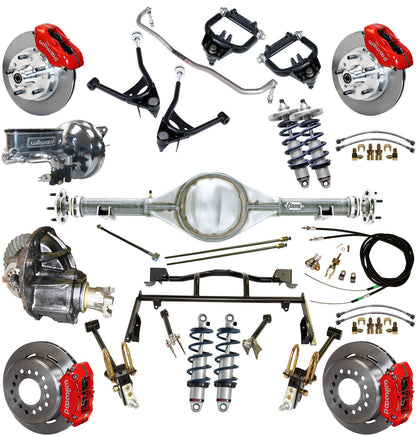 COILOVER & 4-LINK SYSTEM,CURRIE REAR END,WILWOOD 11" BRAKES,RED,67-70 COUGAR