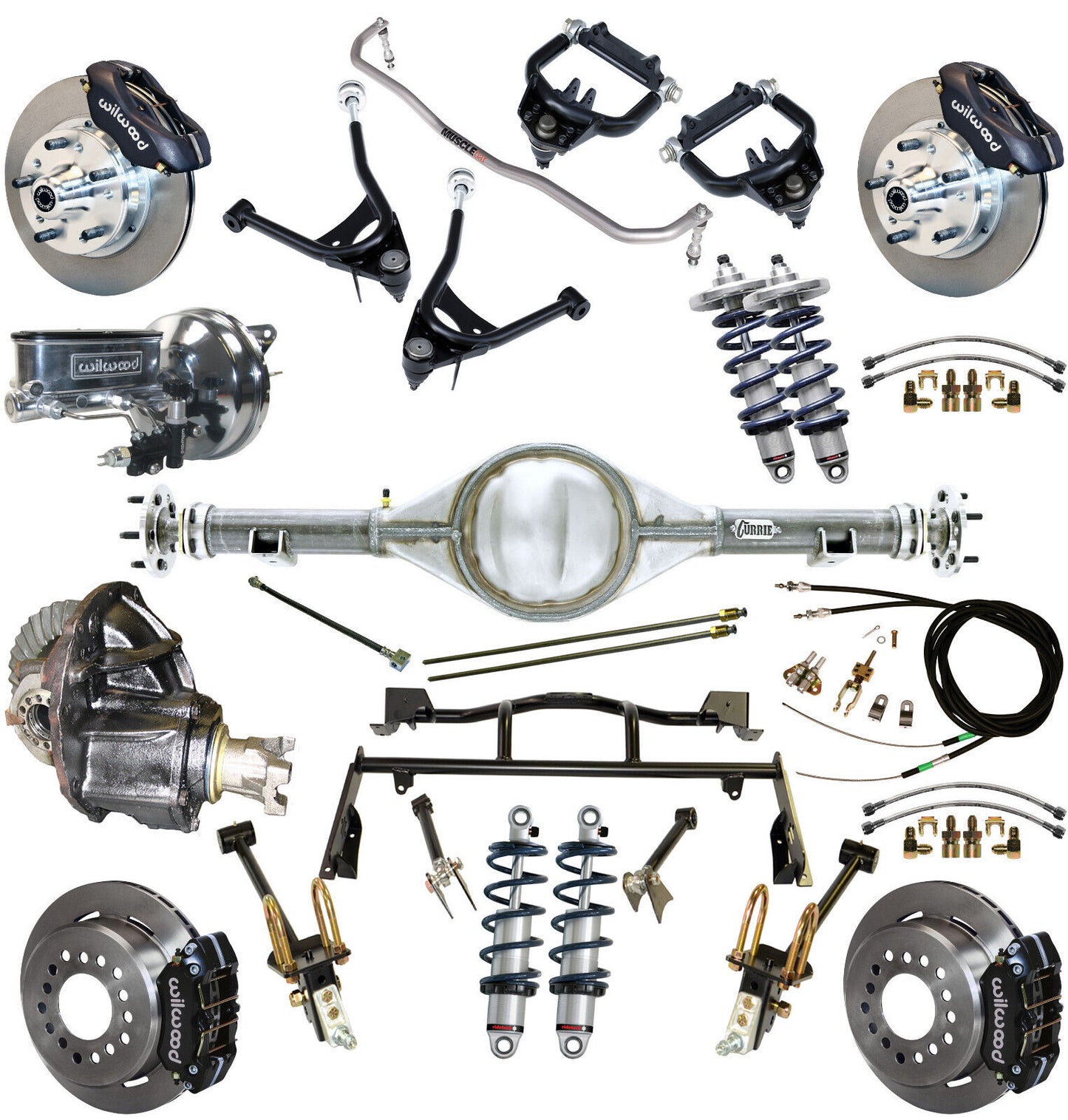 COILOVER & 4-LINK SYSTEM,CURRIE REAR END,WILWOOD 11" BRAKES,BLACK,67-70 COUGAR