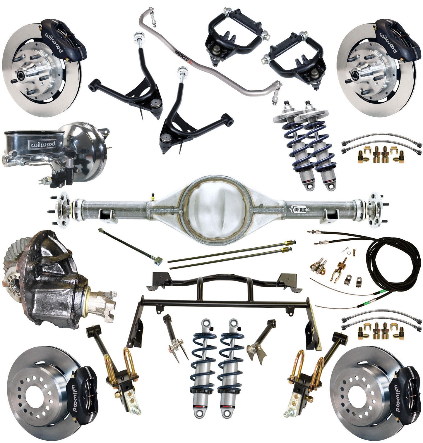 COILOVER & 4-LINK SYSTEM,CURRIE REAR END,WILWOOD 12" BRAKES,BLACK,67-70 COUGAR