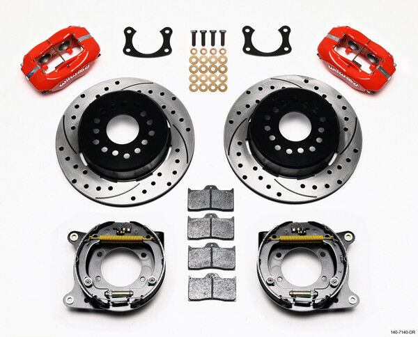 COILOVER & 4-LINK SYSTEM,CURRIE REAR END,WILWOOD 13"/12" DRILLED,RED,67-70 MERC