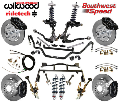 COILOVER & 4-LINK SYSTEM,ARMS,WILWOOD 12" BRAKES,BLACK CALIPERS,64-66 MUSTANG