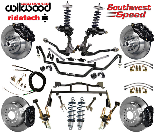 COILOVER & 4-LINK SYSTEM,ARMS,WILWOOD 13/12" BRAKES,BLACK CALIPERS,64-66 MUSTANG