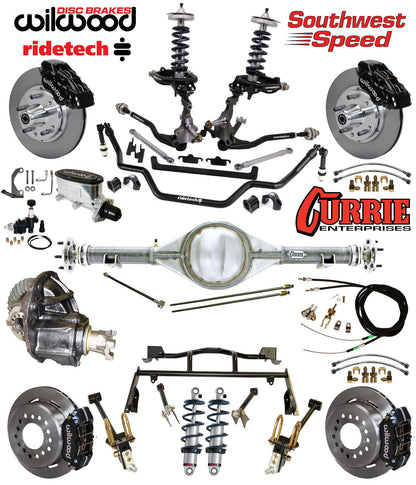 COILOVER & 4-LINK SYSTEM,CURRIE REAR END,WILWOOD 11" BRAKES,BLACK,64-66 MUSTANG