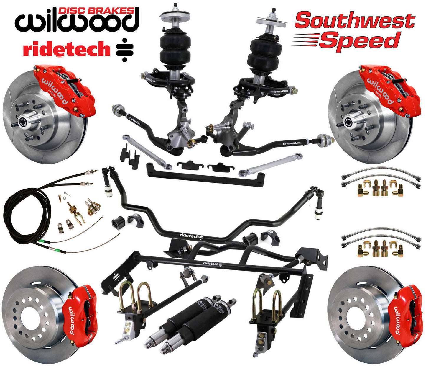 AIR RIDE & 4-LINK SYSTEM,ARMS,WILWOOD 13/12" BRAKES,RED CALIPERS,64-66 MUSTANG